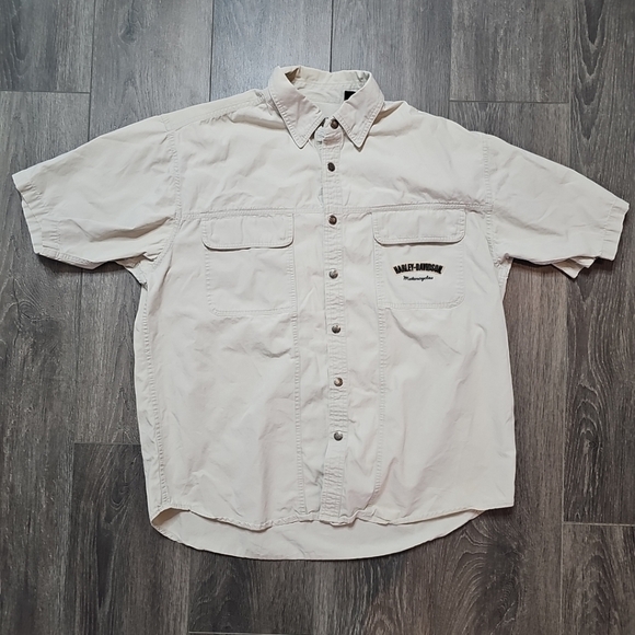 Harley Davidson Short Sleeve Button-Up Work Shirt Men's XL - Picture 1 of 4